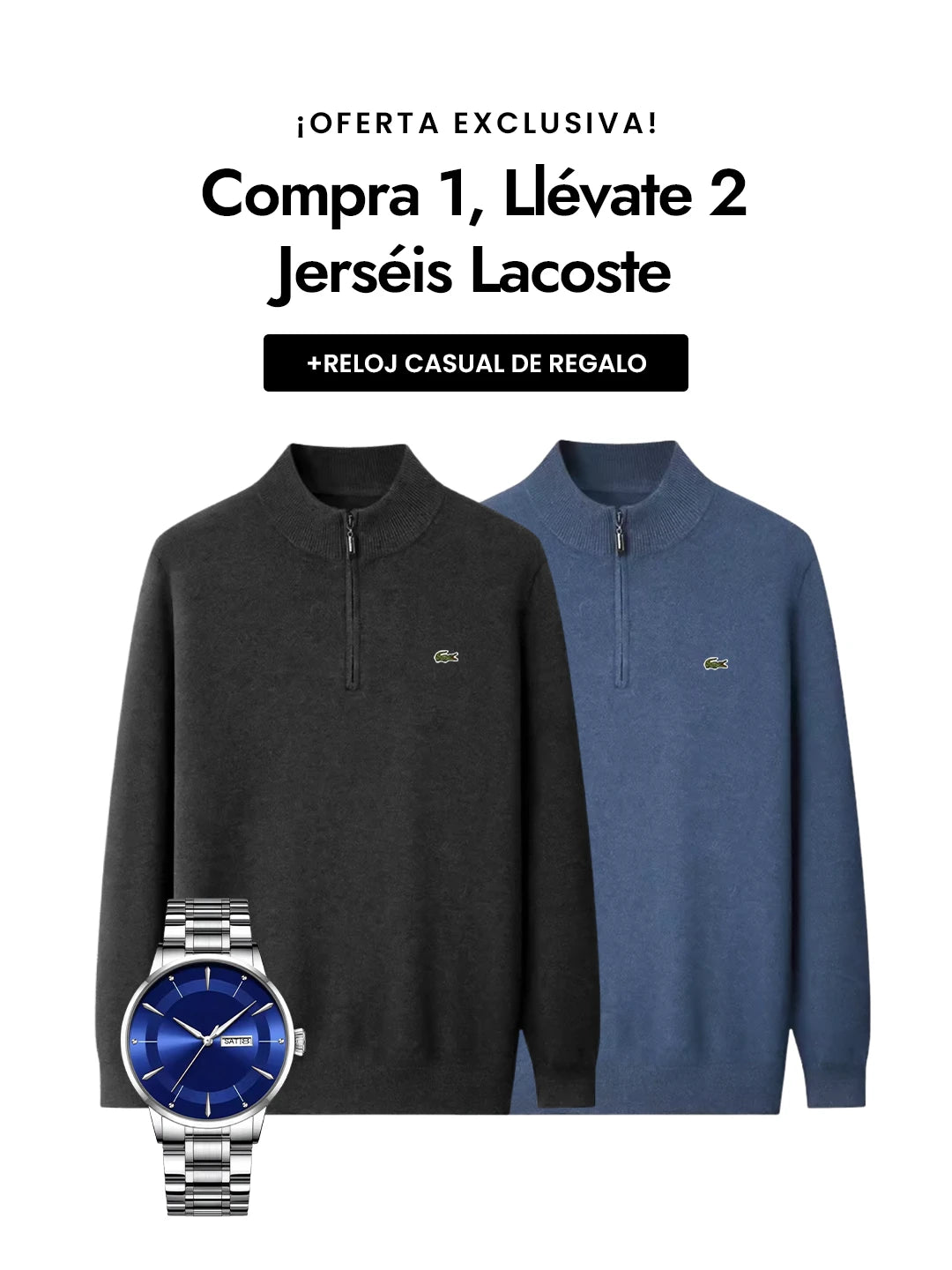 Compra 1, Llévate 2 Jerséis Lacoste + Reloj Casual de Regalo